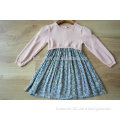 fashion knit combo woven floral dress for young girl clothing